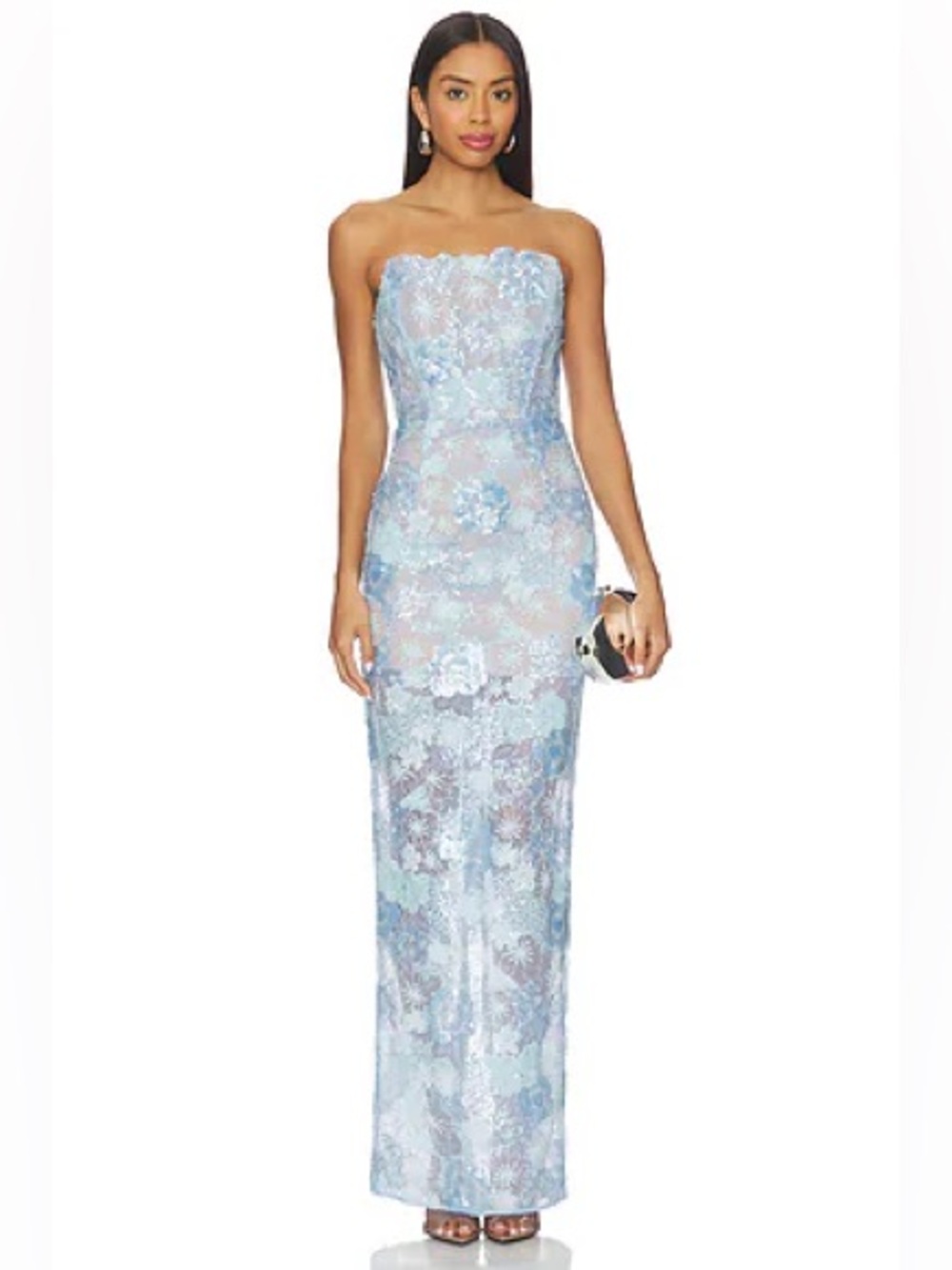 NEW Bronx and Banco Farah Ocean Blue Sequin Maxi Dress in Ocean Blue Multi